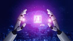 3D rendering artificial intelligence AI research of robot and cyborg development for future of people living. Digital data mining and machine learning technology design for computer brain.